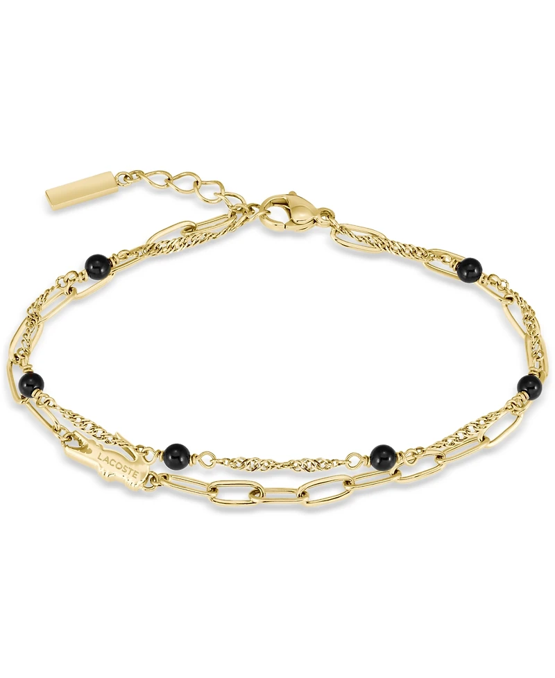 Lacoste Deva Black Onyx Stone Bead Crocodile Charm Bracelet