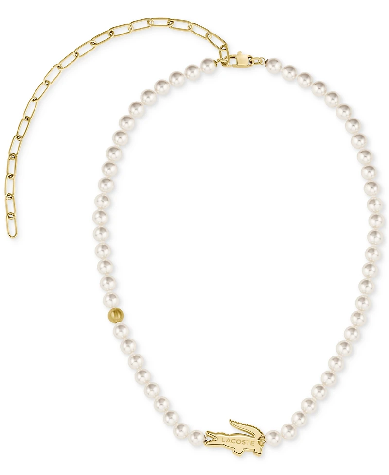Lacoste Gold-Tone Matchpoint Imitaion Pearl Strand Necklace, 16-1/3" + 2-1/2" extender