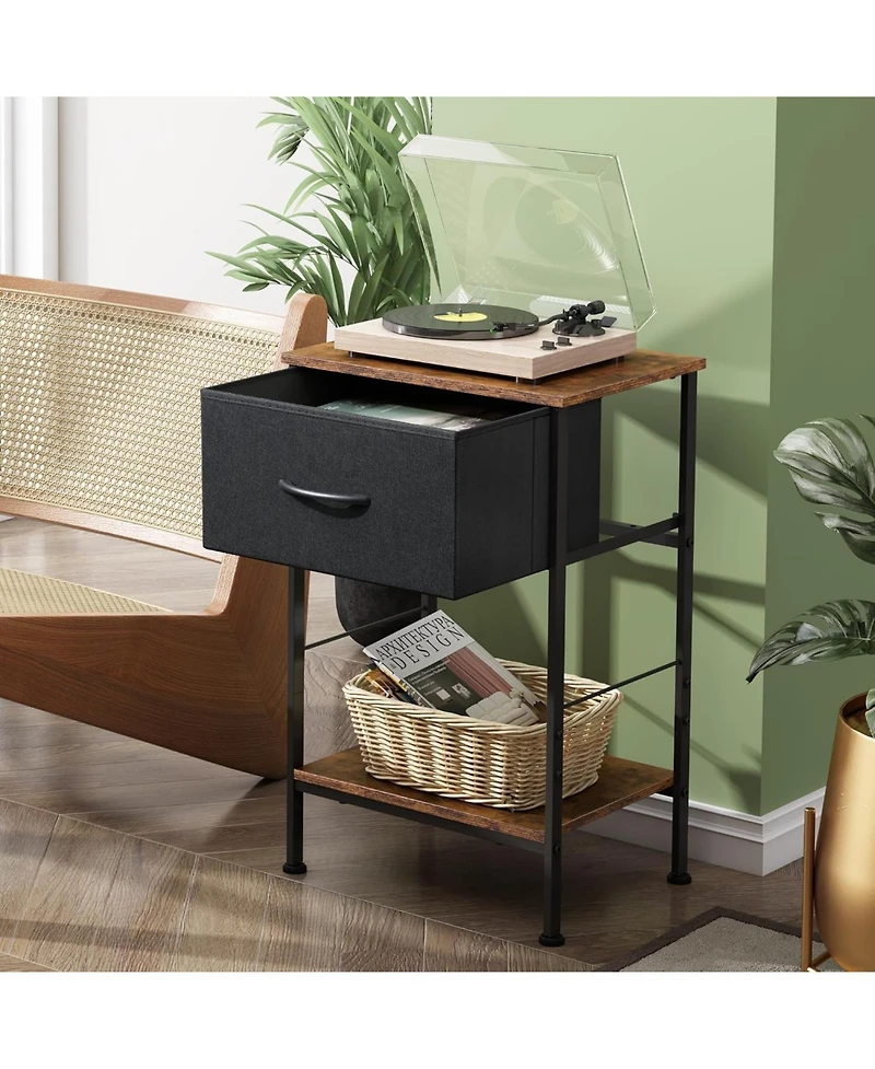 Wlive Nightstand Set of 2 End Table with Fabric Storage Drawer and Open Wood Shelf Bedside Furniture Steel Frame Side for Bedroom Dorm