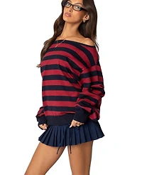 Edikted Womens Sterling Striped Off Shoulder Sweater