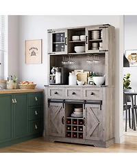 gaomon 72" Farmhouse Bar Cabinet with Sliding Barn Door, Tall Kitchen Buffet with Storage Hutch and 3 Drawer