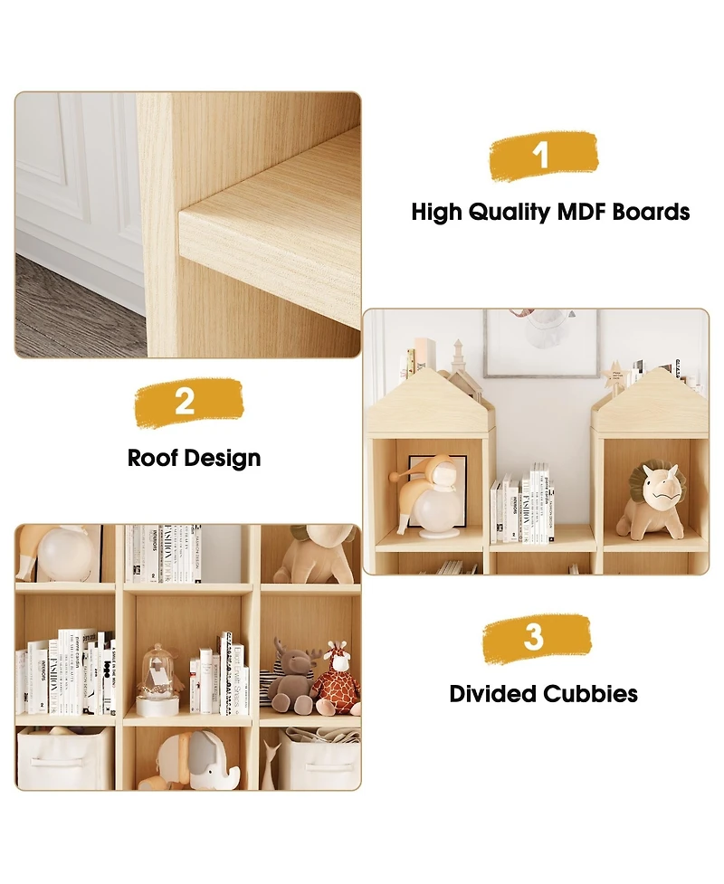 gaomon Wooden Kids Bookcase Toy Storage Organizer Bookshelf Toddlers Playhouse Cabinet Shelf Cubby Storage Toy Shelf