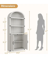 gaomon Bookcase with Doors Arched Bookshelf 71.65in Tall Bookcase Farmhouse Cabinet