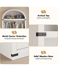 gaomon Bookcase with Doors Arched Bookshelf 71.65in Tall Bookcase Farmhouse Cabinet