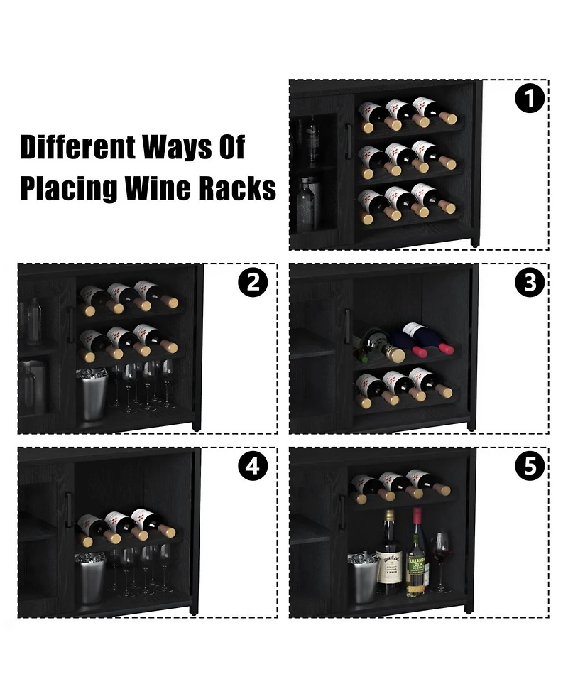 gaomon Wine Bar Cabinet with Detachable Wine Rack, Bar Rack Cabinet with Glass Holder and 1 Drawer, Mesh Door