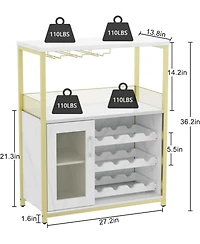 gaomon Wine Bar Cabinet with Led Light 36''H Coffee Bar Cabinet with Detachable Wine Rack and Glass Holder Kitchen Buffet Sideboard w/Storage Shelf Fr