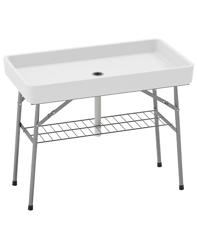 Outsunny 3.4ft Folding Ice Cooler Table with Drain, Party Ice Table,