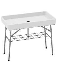 Outsunny 3.4ft Folding Ice Cooler Table with Drain, Party Ice Table,