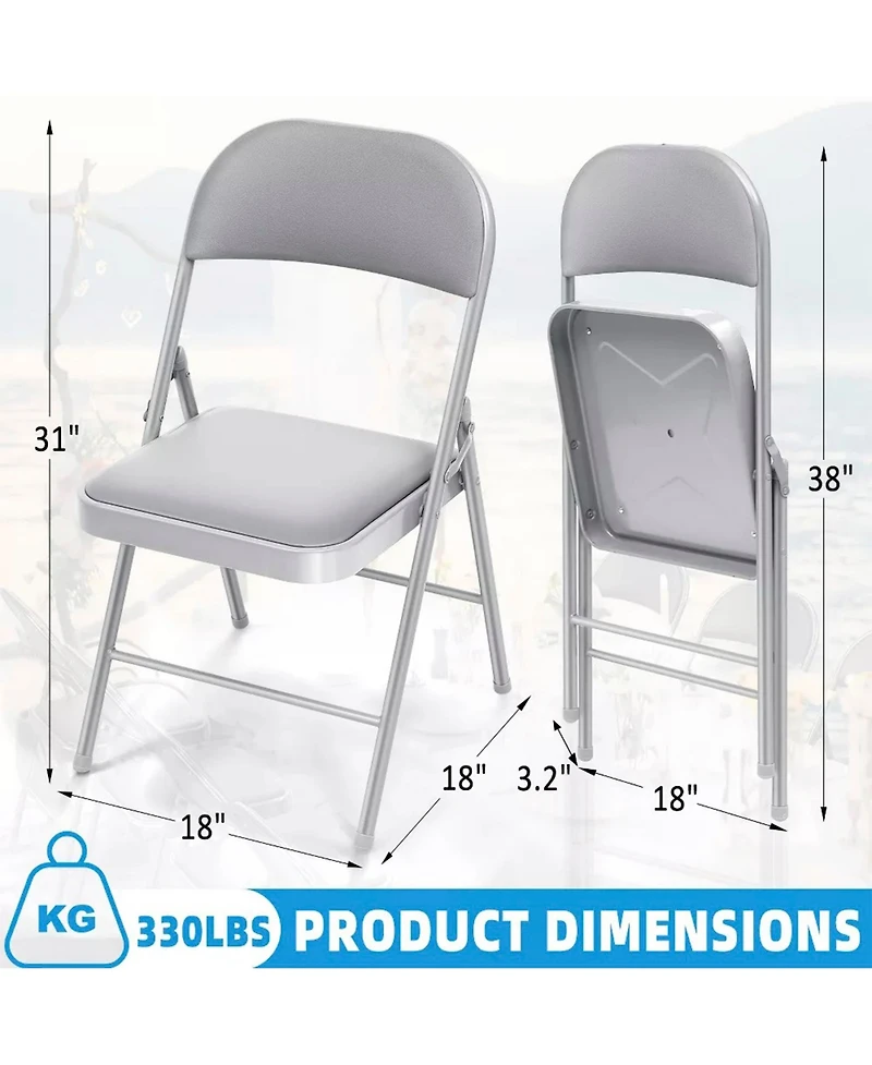 Skonyon Outdoor/Indoor Grey Vinyl Padded Folding Dining Chair (Set of 4)