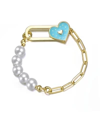 GiGiGirl 14K Gold Plated Bracelet with Pearls and Enamel Heart Clasp
