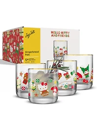JoyJolt Hello Kitty and Friends Gingerbread Pals Short Glasses, Set of 4