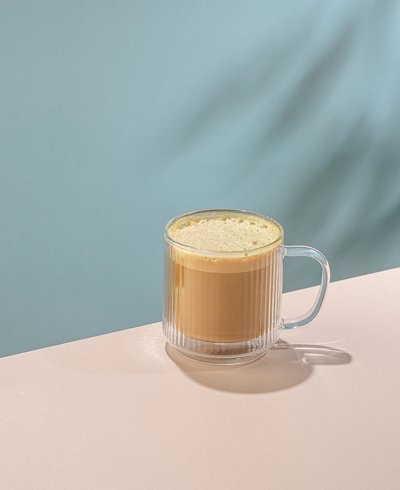 JoyJolt Haven Fluted Stackable Double Wall Glass Mugs, Set of 2