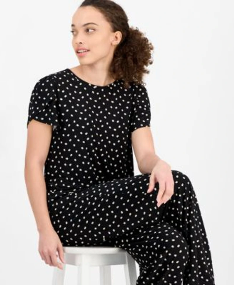 Ak Anne Klein Petite Dot Print Tulip Sleeve Top Wide Leg Pants