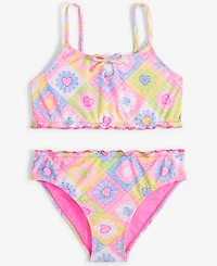 Breaking Waves Big Girls 2-Pc. Crochet Heart-Print Swimsuit