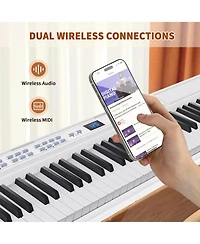 Sugift White 88 Key Digital Piano Keyboard with Stand Full-Size Semi-Weighted Electric Piano