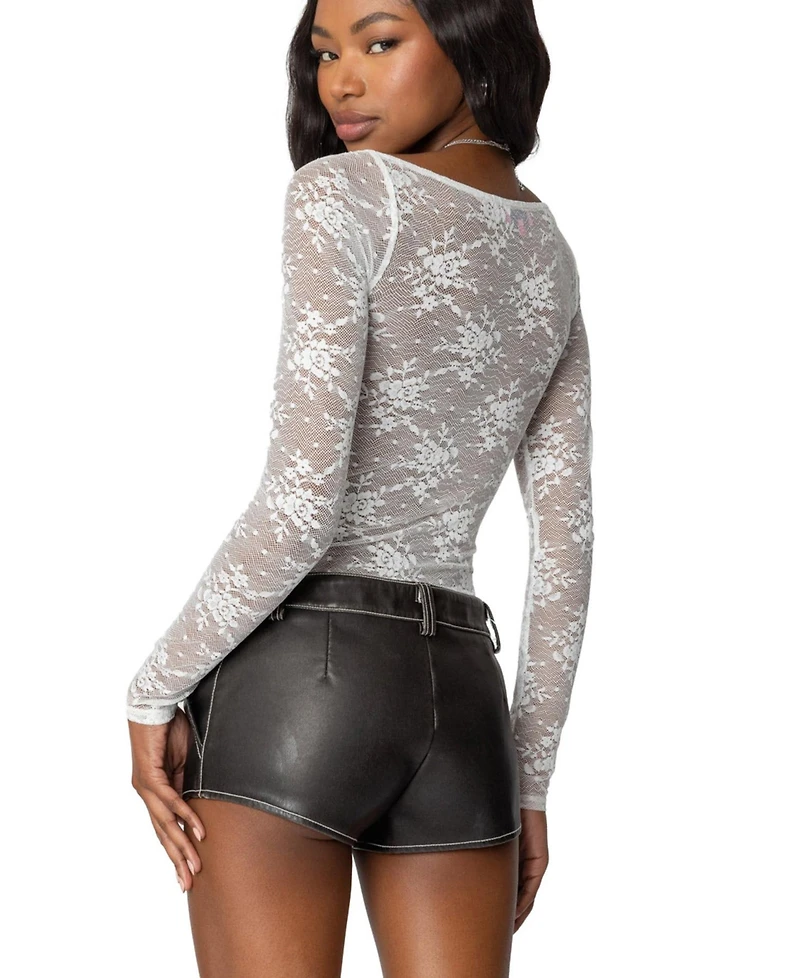 Edikted Womens Ally Sheer Lace Cupped Bodysuit