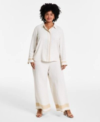 Vince Camuto Plus Size Printed Long Sleeve Shirt Wide Leg Pants