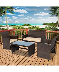 Slickblue Resin Wicker 4-Piece Modern Patio Furniture Set with Cushions