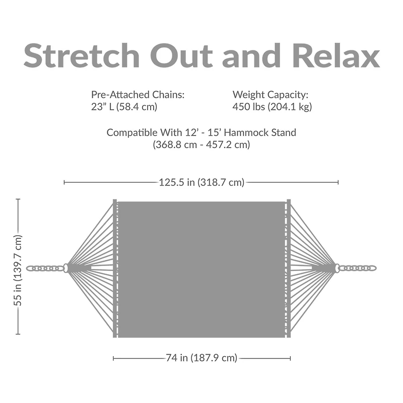 2-Person Quilted Printed Fabric Spreader Bar Hammock/Pillow with S Hooks and Hanging Chains - 450 lb Weight Capacity