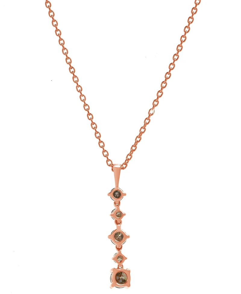 Brown & White Diamond Vertical Drop Pendant Necklace (1/2 ct. t.w.) in 14k Rose Gold, 16" + 2" extender