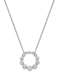 Diamond Graduated Bezel Circle Pendant Necklace (1/5 ct. t.w.) in 14k White Gold, 16" + 2" extender