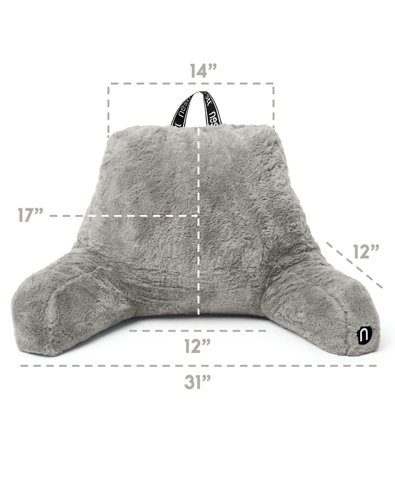 Faux Fur Supportive Backrest Reading Pillow for Adults & Kids - Blue