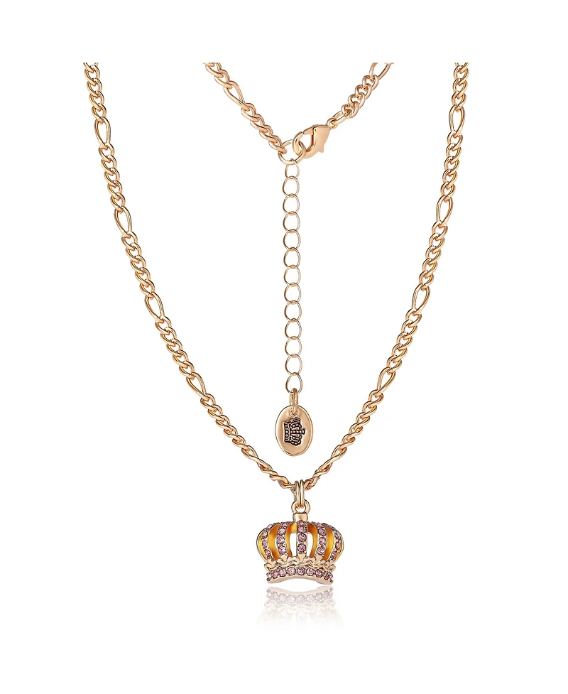 Juicy Couture Crown Pendant Necklace & Stud Earrings Set - Pink Crystal Embellished