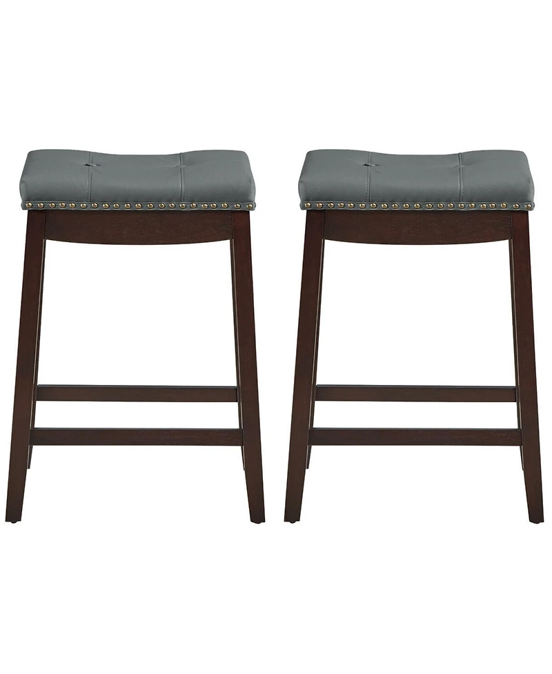 Gymax Set of 2 Nailhead Saddle Bar Stools 24'' Counter Stools Brown with Cushion