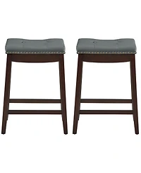 Gymax Set of 2 Nailhead Saddle Bar Stools 24'' Counter Stools Brown with Cushion