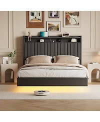 gaomon Full Size Floating Bed Frame with Rgb Led Lights & Charging Station
