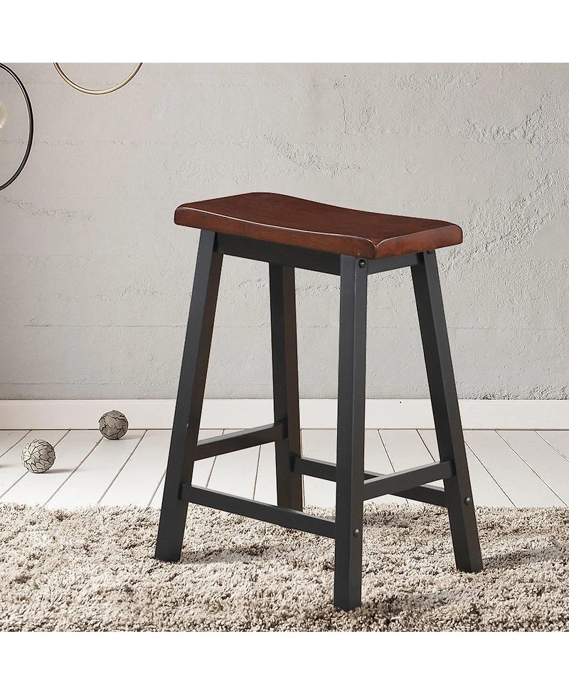 Gymax Set of 2 Bar Stools 24''H Saddle Seat Pub Chair Home Kitchen Dining Room Brown