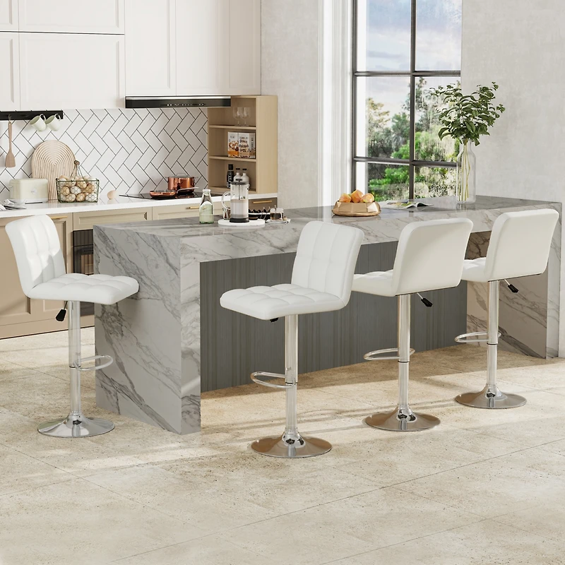 Gymax Set of 4 Pu Leather Bar Stool Swivel Bar Chair w/ Adjustable Height
