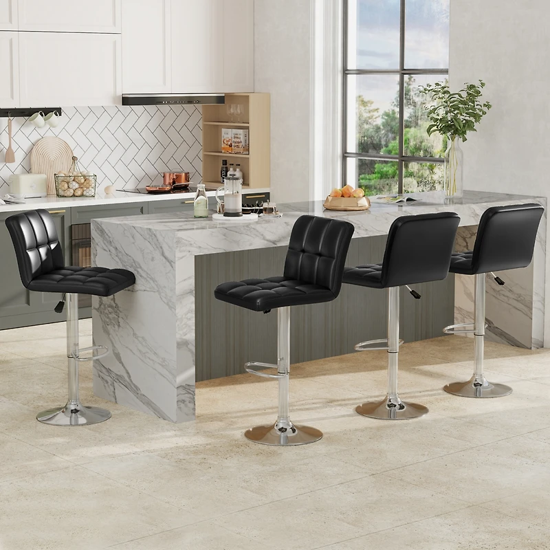 Gymax Set of 4 Pu Leather Bar Stool Swivel Bar Chair w/ Adjustable Height