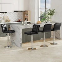 Gymax Set of 4 Pu Leather Bar Stool Swivel Bar Chair w/ Adjustable Height