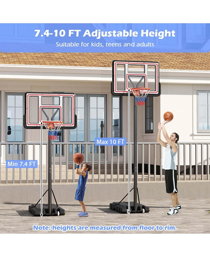 Costway 7.4-10 Ft Basketball Hoop Outdoor System with 44 Inch Shatterproof Pc Backboard