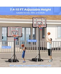 Costway 7.4-10 Ft Basketball Hoop Outdoor System with 44 Inch Shatterproof Pc Backboard