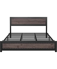 gaomon King Size Bed Frame with Headboard, Industrial Platform Bed Frame with Charging Station, No Box Spring Required, Easy to Assemble, Wooden Mattr