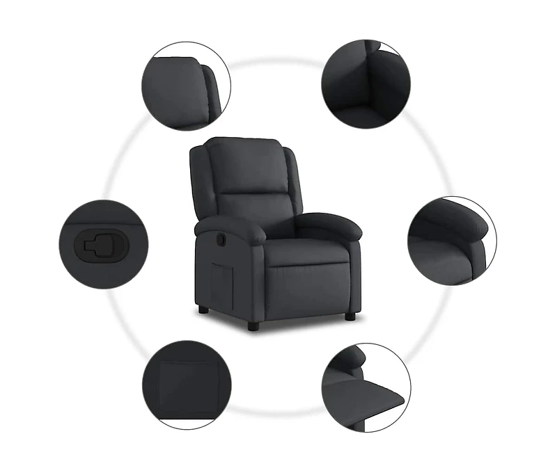 Recliner Chair Black Real Leather