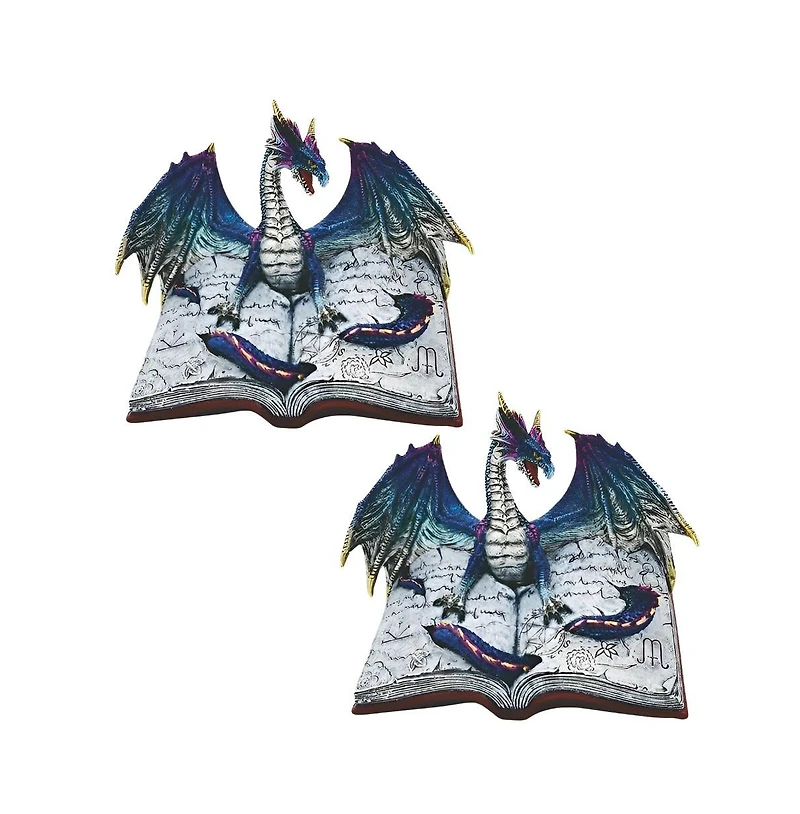Fc Design "2-pc Set" 8.75"W Blue Book of Dragon Figurine Statue Ornament Home Room Office Decor and Perfect Ideas for Housewarming, Holidays and Birth