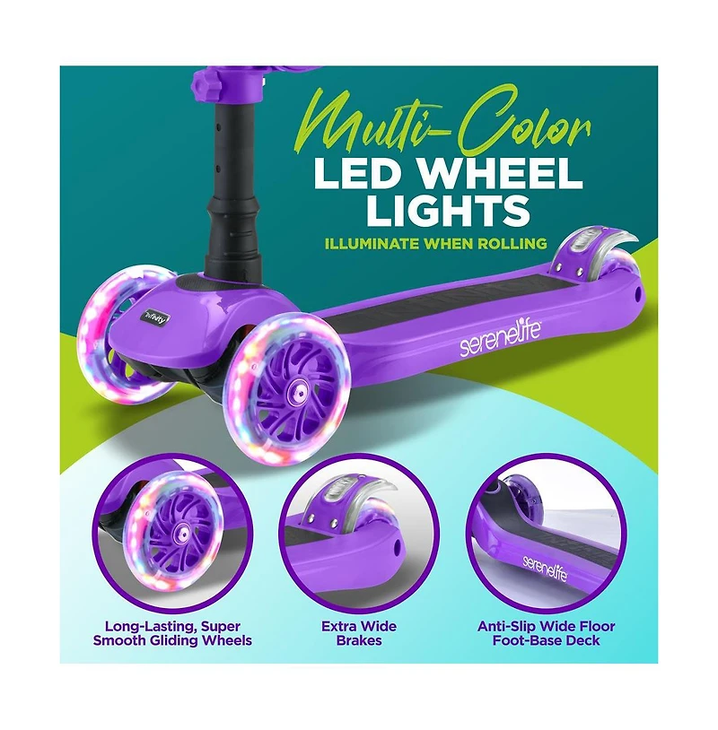 SereneLife Infinity 3-Wheel Kids Scooter With Led Wheels & Comfort Seat - Leopard