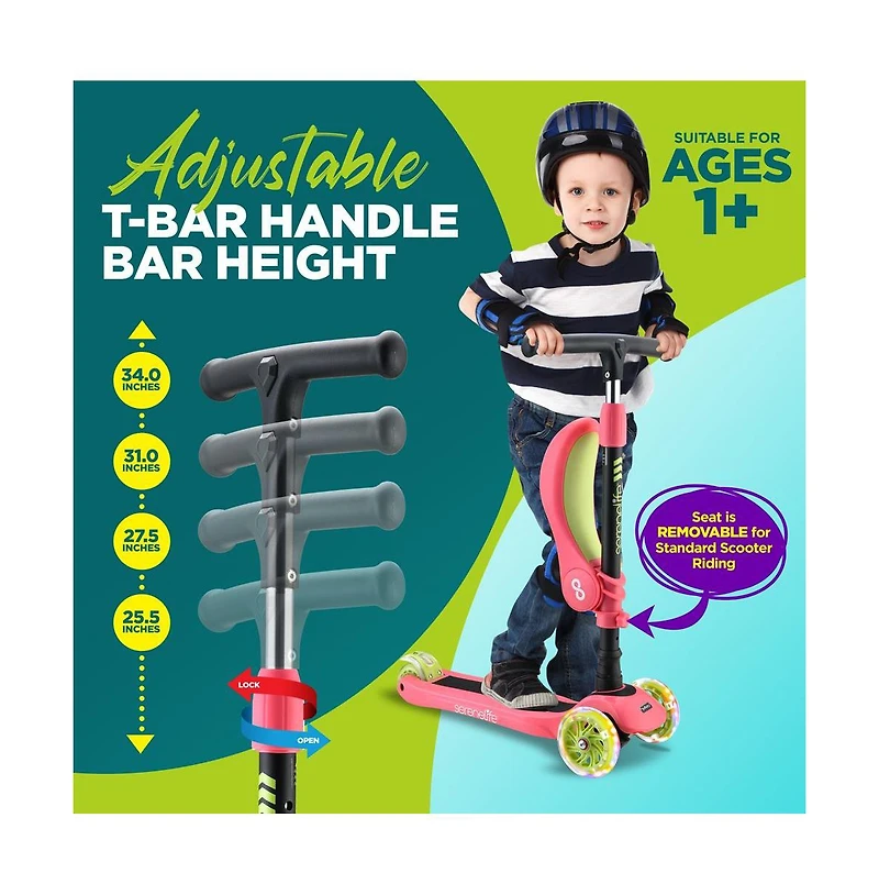 SereneLife Infinity 3-Wheel Kids Scooter With Led Wheels & Comfort Seat - Leopard