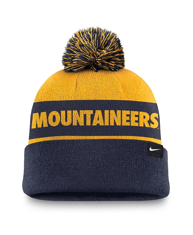 Nike Men's Gold/Navy West Virginia Mountaineers Primetime Peak Cuffed Knit Hat with Pom