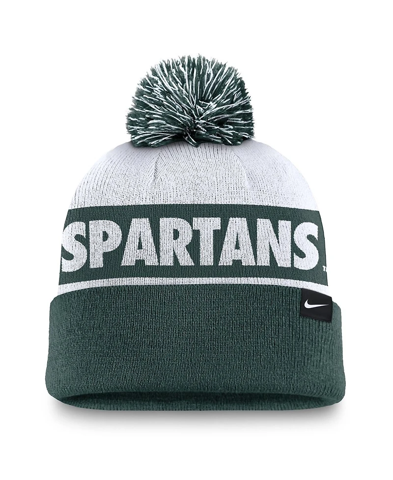 Nike Men's White/Green Michigan State Spartans Primetime Peak Cuffed Knit Hat with Pom