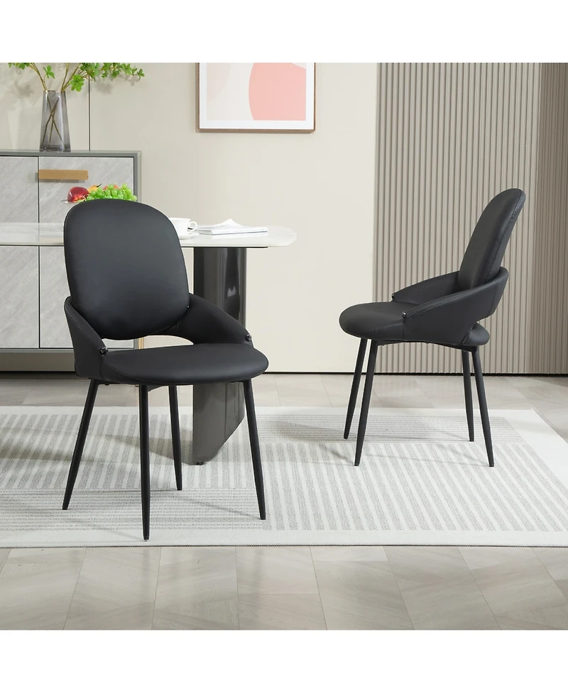 Dyhome Faux Leather Upholstered Dining Chairs Set of 2, Modern Design Side With Metal Leg and Back