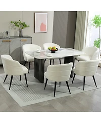 Dyhome Upholstered Fabric Dining Chairs with Black Metal Legs, Modern Curved Backrest Kitchen Chairs, Set of 6