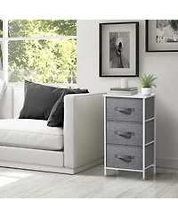 Sorbus Nightstand with 3 Drawers - Steel Frame, Wood Top & Easy Pull Fabric Bins - Perfect for Home, Bedroom, Office & College Dorm