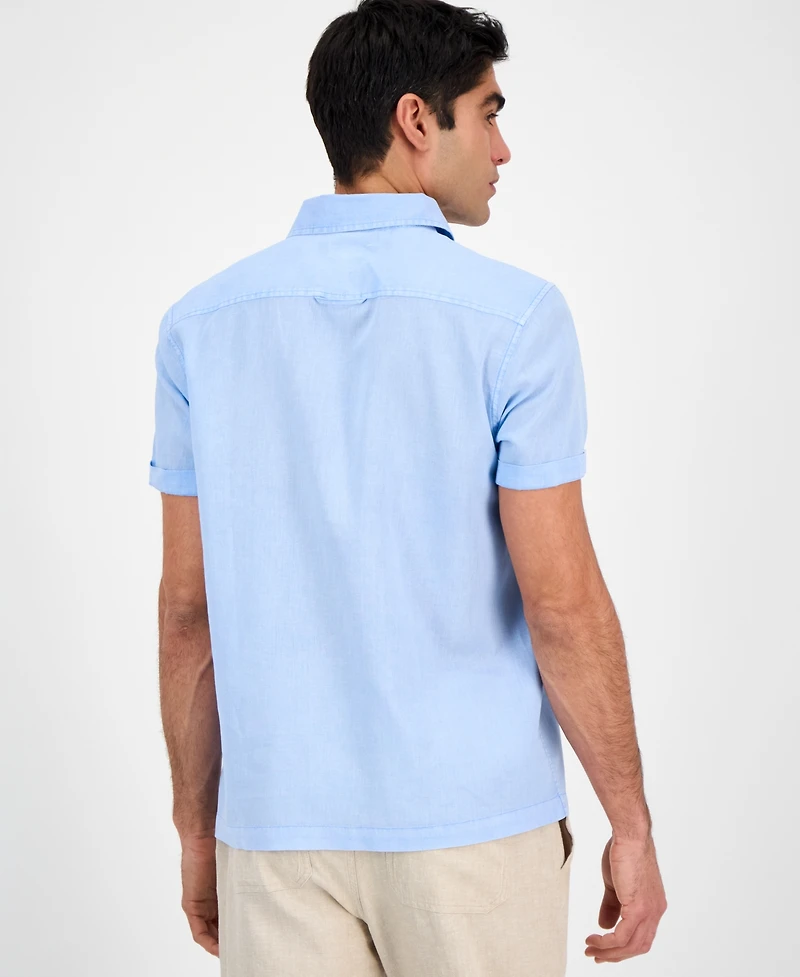 Sun + Stone Men's Blake Linen Chambray Short Sleeve Button-Front Shirt