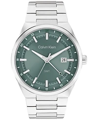 Calvin Klein Men's Distinguish Gmt Silver Tone Stainless Steel Bracelet Watch, 44mm