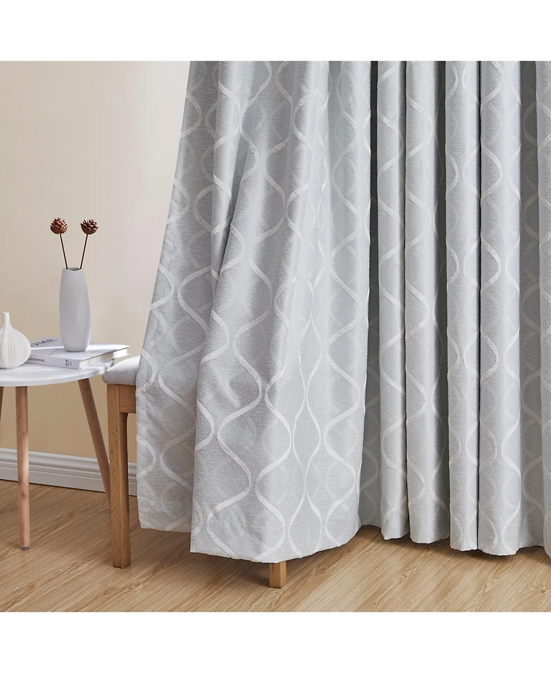 Hlc.me Versailles Lattice Flocked 100% Complete Blackout Thermal Insulated Window Curtain Grommet Panels, Energy Savings & Soundproof