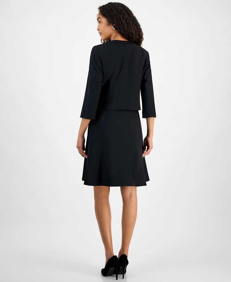 Le Suit Women's Collarless Open-Front Bolero & Scoop-Neck Sleeveless Fit Flare Dress, Regular Petite